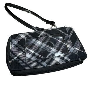 Thirty-One Timeless Wristlet Black Plaid Multi-Pocket Clutch